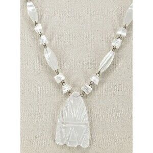 Vintage White Quartz Face Pendant Necklace Infinity Loop Silver Tone 17 In 103g